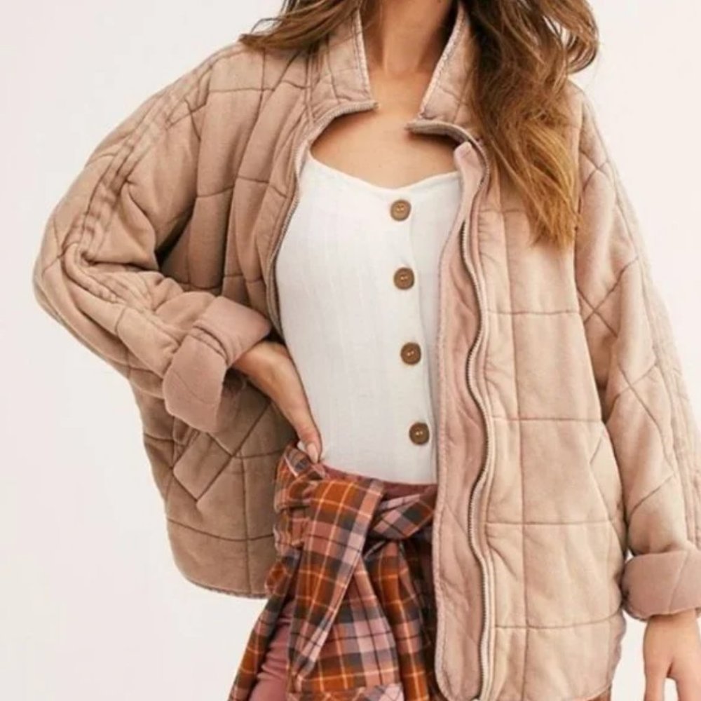 Free People Quilted Dolman Jacket Bomber XS in Champagne Diamonds